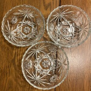 Vintage Star of David Anchor Hockey Clear Glass 3 Salad/Dessert Bowls